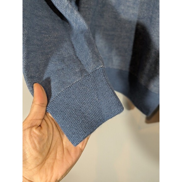 Andean Mens Blue Baby Alpaca V-neck Sweater Sz M Grandpa Preppy Academia Classic - Picture 6 of 7